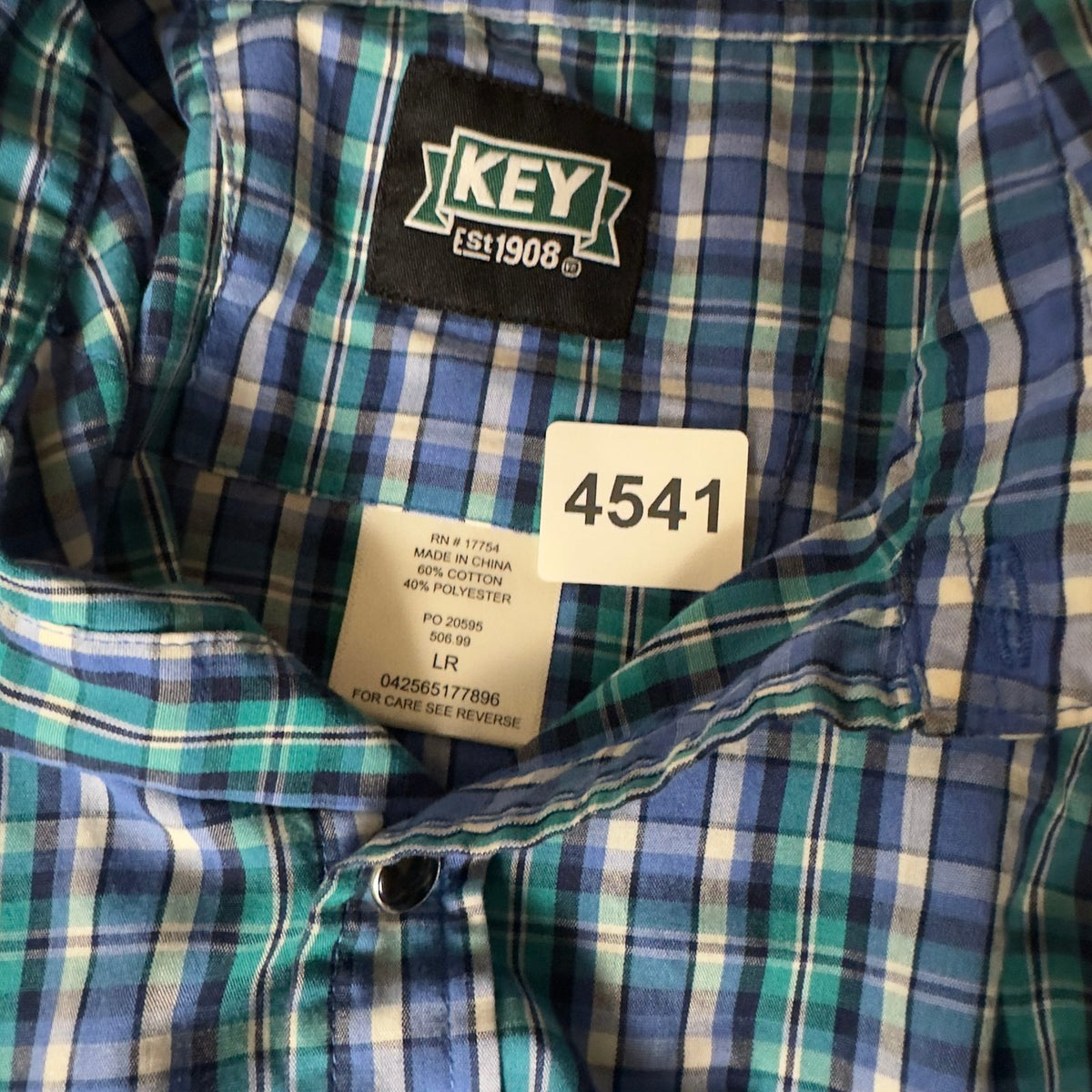 Key Western Pearl Snap Shirt Mens LR Blue Plaid Cowboy