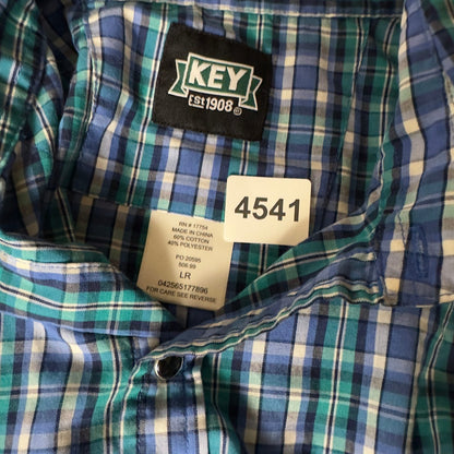 Key Western Pearl Snap Shirt Mens LR Blue Plaid Cowboy
