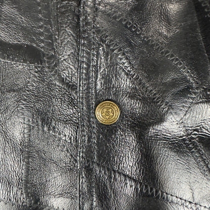 Cellini Leather Collection Mens XXL Black Patchwork Crazy Stitch Trucker Jacket