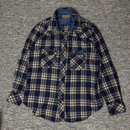 JCPenney Western Shop Flannel Shirt Mens 17-34 Navy Plaid