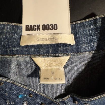 Vintage Christopher & Banks Denim Jacket Womens Medium Blue Embellished Y2K Boho