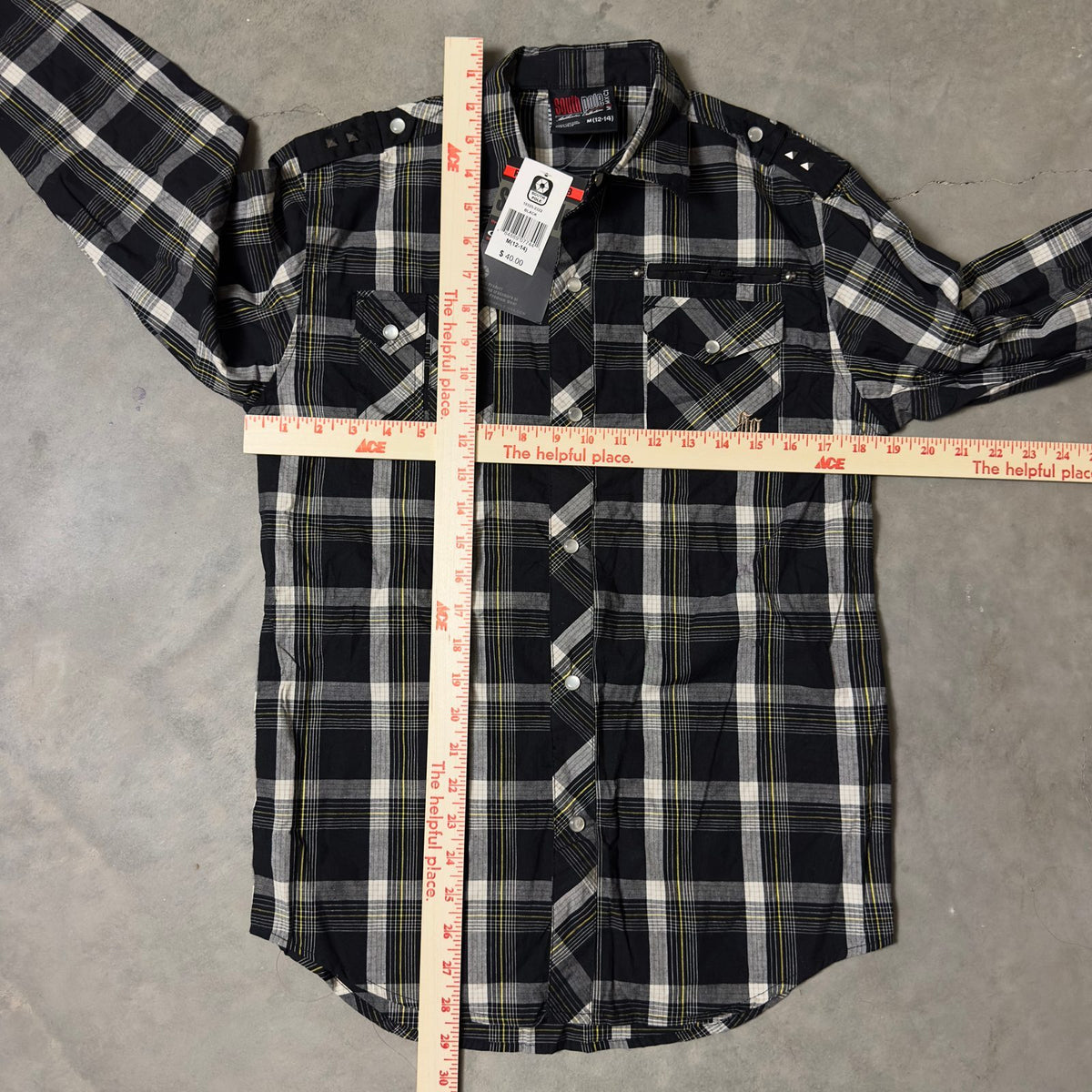NWT South Pole Plaid Snap Shirt Boys M(12-14) Black Western