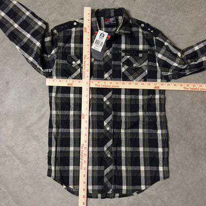 NWT South Pole Plaid Snap Shirt Boys M(12-14) Black Western