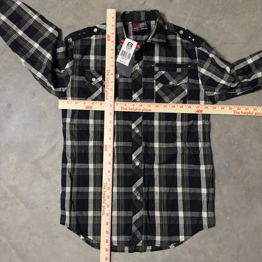 NWT South Pole Plaid Snap Shirt Boys M(12-14) Black Western