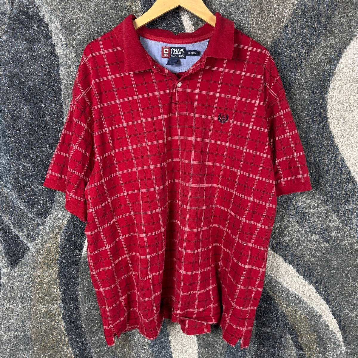 Chaps Ralph Lauren Plaid Polo Shirt Mens XXL Red White Black