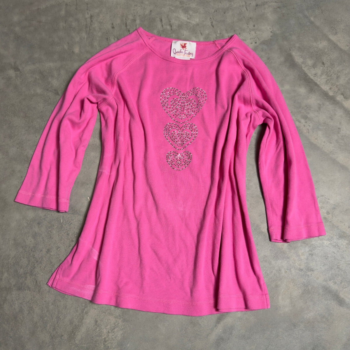 Quacker Factory Heart Rhinestone Top Womens Small Pink