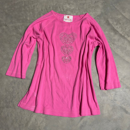 Quacker Factory Heart Rhinestone Top Womens Small Pink