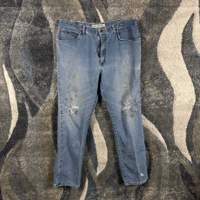 Lee Regular Fit Distressed Jeans Mens 38x31 Blue Grunge