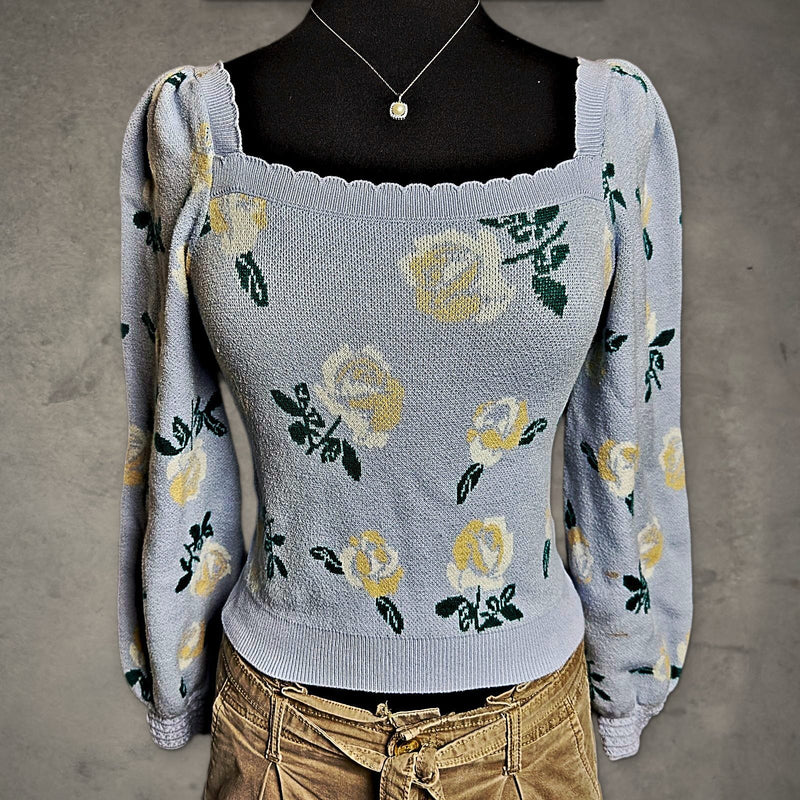 Willow & Wind Cottagecore Floral Sweater Womens S Blue