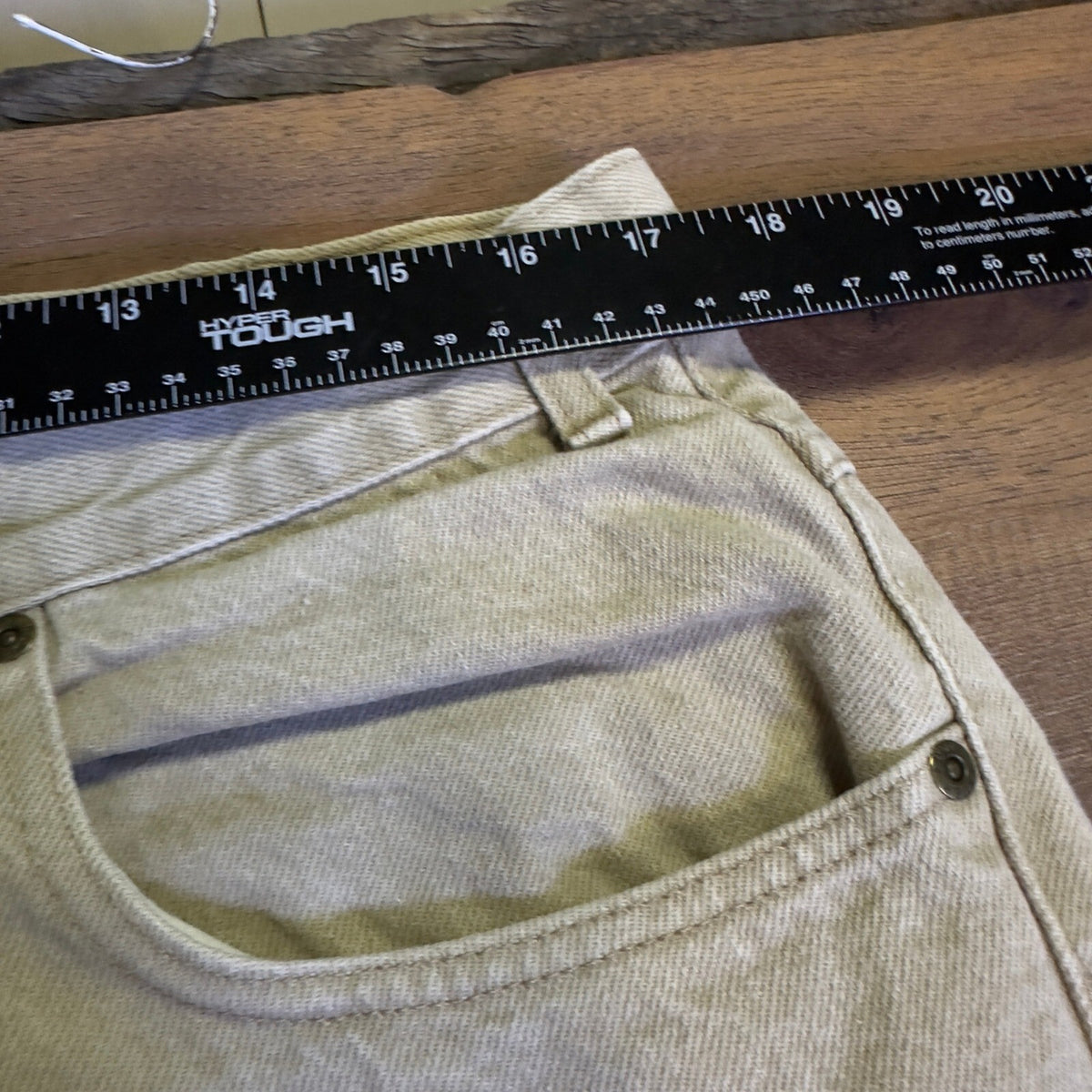 Vintage Eddie Bauer Mens Tan Khaki Denim Jeans Made in USA 38x32 Straight Leg