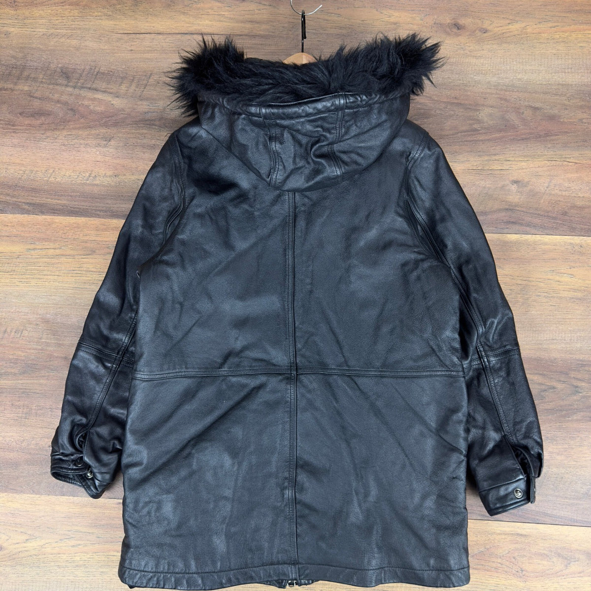 Field Gear Mens Vintage Black Leather Parka Real Fox Tail Fur Hood Thermolite S