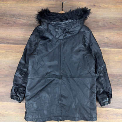 Field Gear Mens Vintage Black Leather Parka Real Fox Tail Fur Hood Thermolite S