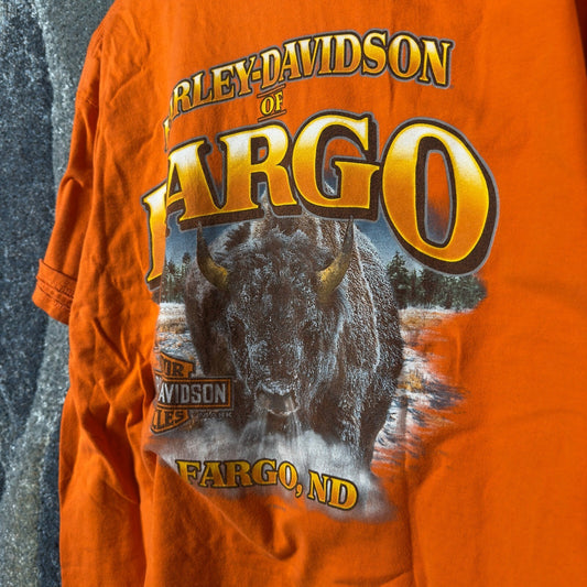 Vintage Harley Davidson Fargo ND Buffalo Tee Mens XL Orange