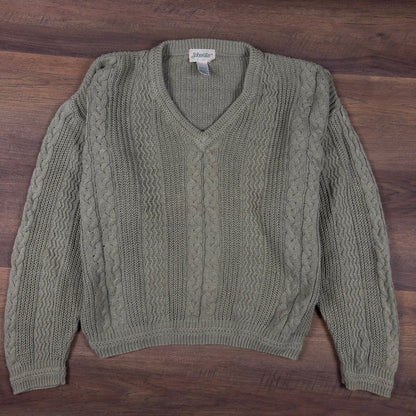 Vintage 90s St Johns Bay Cable Knit V-Neck Sweater Mens L