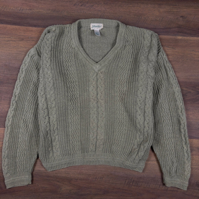 Vintage 90s St Johns Bay Cable Knit V-Neck Sweater Mens L