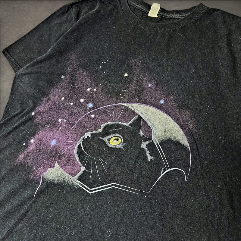 Anvil Astronaut Cat Space Graphic Tee Mens L Black