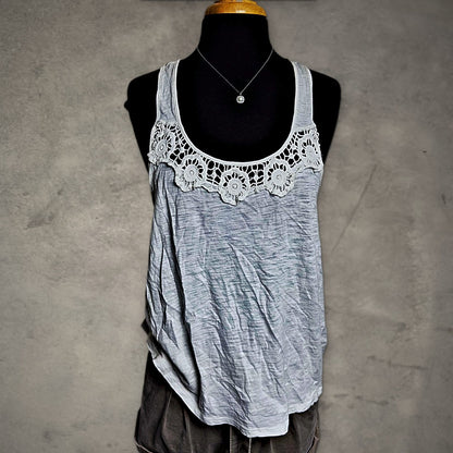 SO Crochet Lace Racerback Tank Top Womens L White Boho