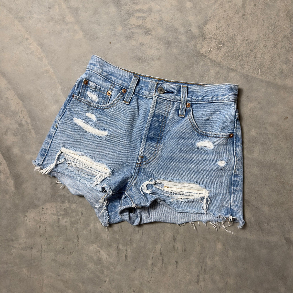 Levi's 501 High Rise Shorts Womens 25 Light Blue Distressed