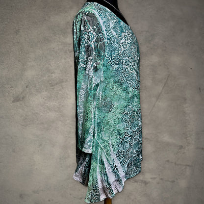 Calstyle Mandala Lace Sleeve Tunic Top Womens L Green Boho