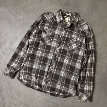 BKE Athletic Fit Plaid Western Snap Shirt Mens XL Brown