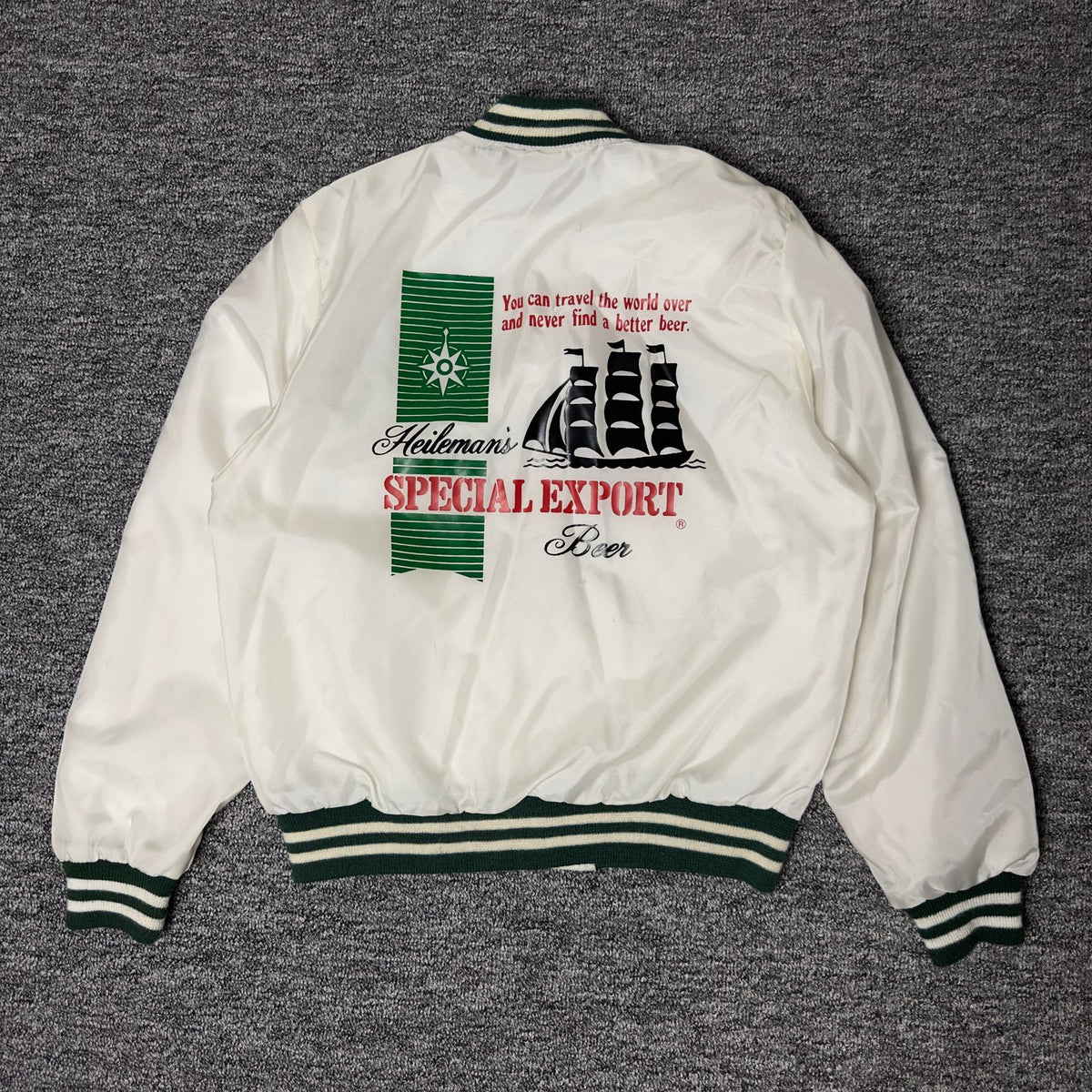 Birdie Heileman's Beer Satin Bomber Jacket S White Green