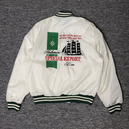 Birdie Heileman's Beer Satin Bomber Jacket S White Green