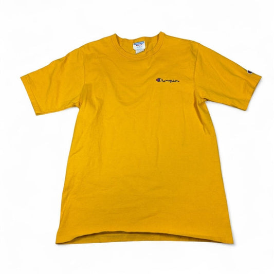 Vintage Y2K Champion Script Logo Tee Men M Yellow Streetwear