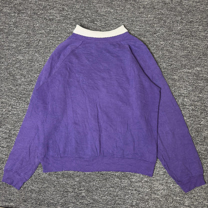 Morning Sun Pansy Floral Collared Sweatshirt Purple L Boho