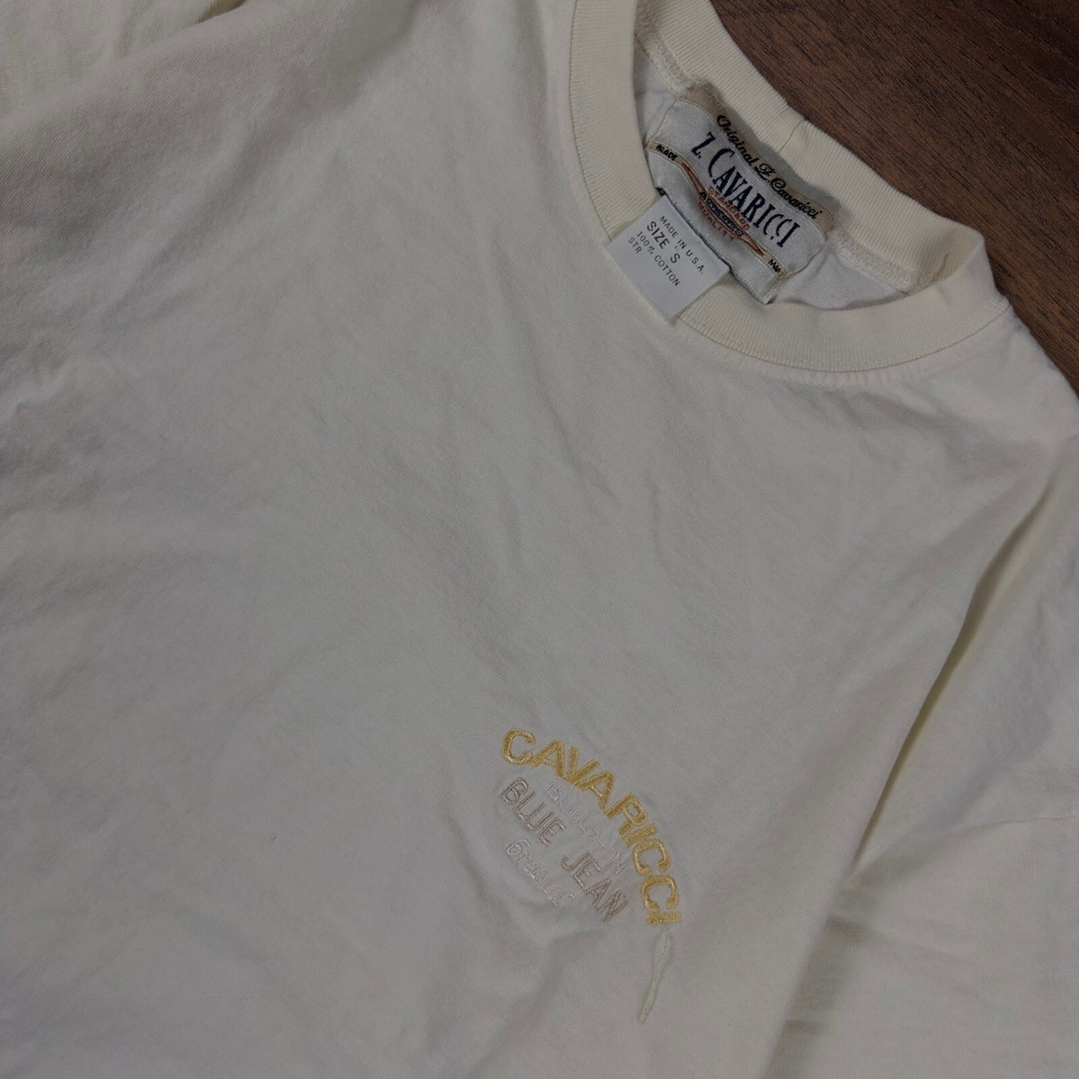 Vintage Z Cavaricci Cream Embroidered T-Shirt Mens S 90s USA