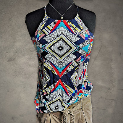 Renee C Geometric Print Cami Top Womens XS Multicolor Boho