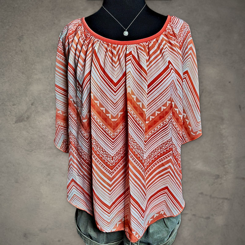 Absolutely Famous Chevron Blouse Womens M Orange Boho