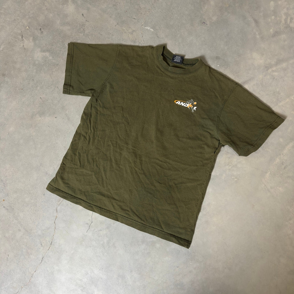 Vintage AND1 Basketball Graphic TShirt Boys L Olive 90s