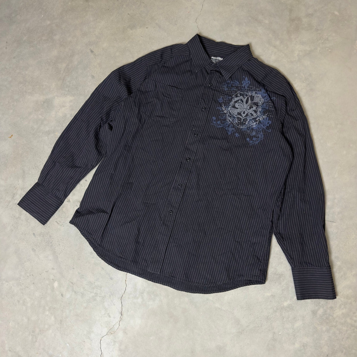 Y2K Machine Pinstripe Graphic Button Down Shirt Men XL Black