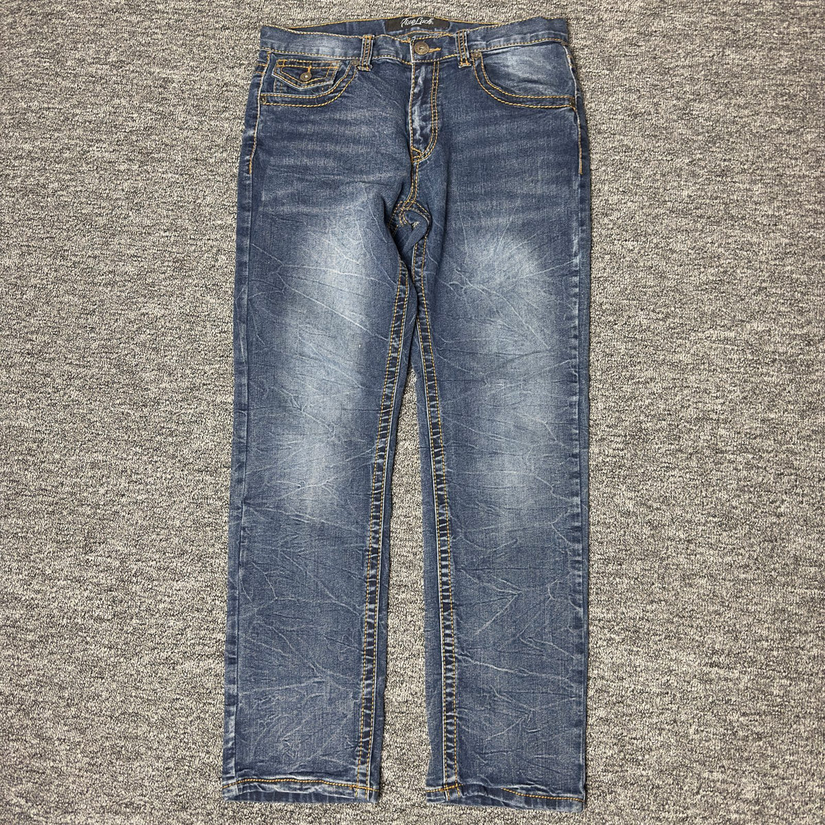 True Luck Mens Jeans 32x32 Dark Wash Western Straight Y2K