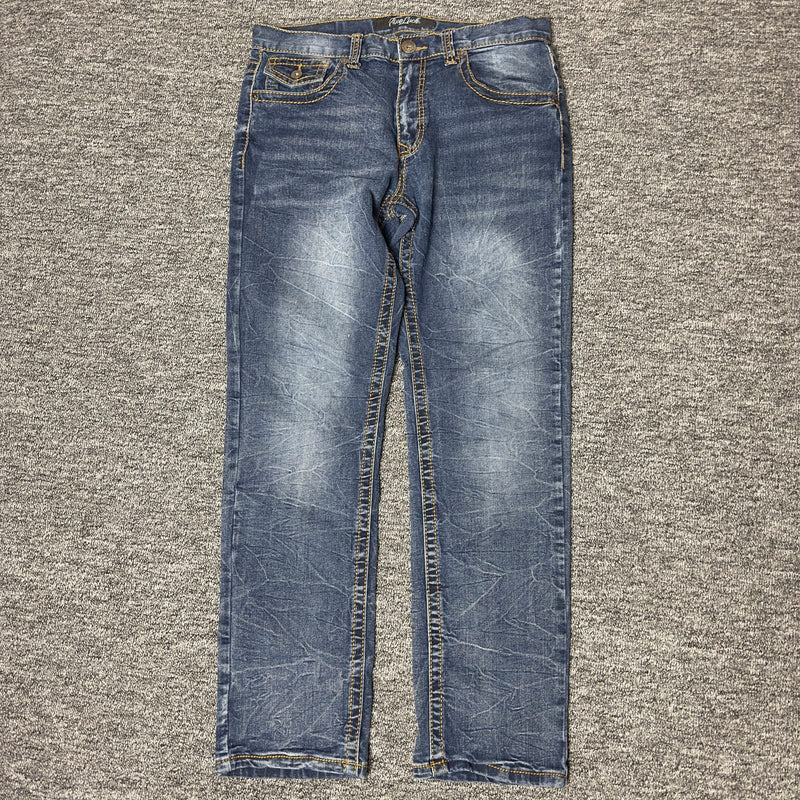 True Luck Mens Jeans 32x32 Dark Wash Western Straight Y2K