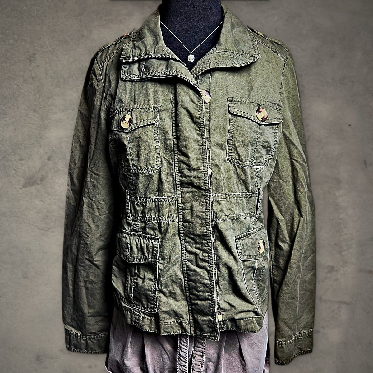 Arizona Jean Company Utility Jacket Womens L Olive Green