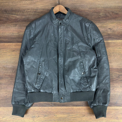 Bermans Vintage 80s Leather Bomber Jacket Grey Cafe Racer Western Mens 40 5011