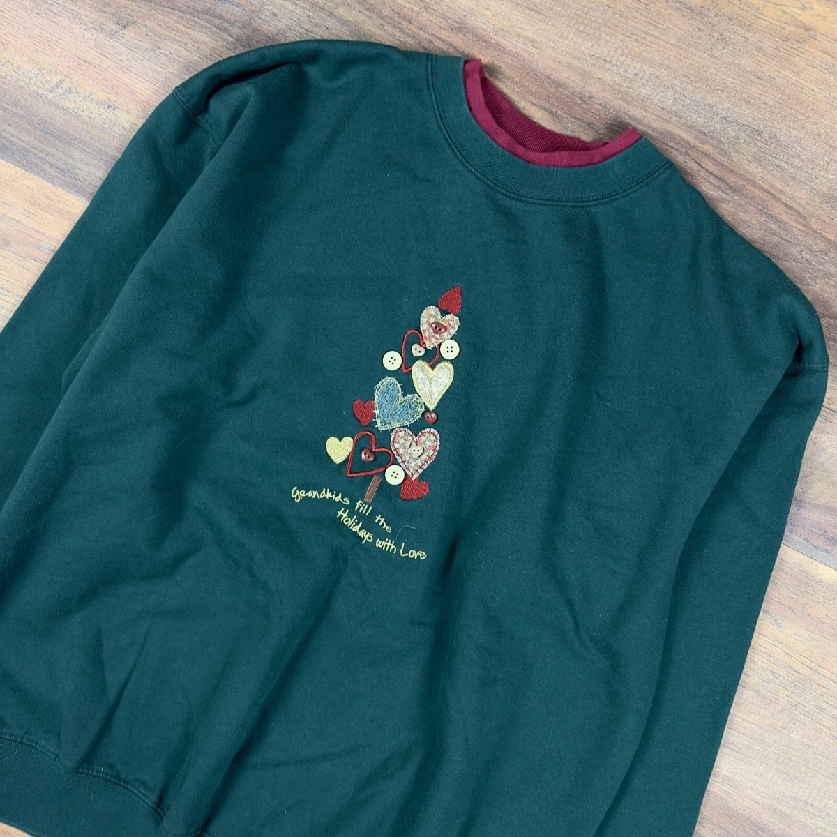 M&C Grandkids Embroidered Sweatshirt XL Green Burgundy Cozy