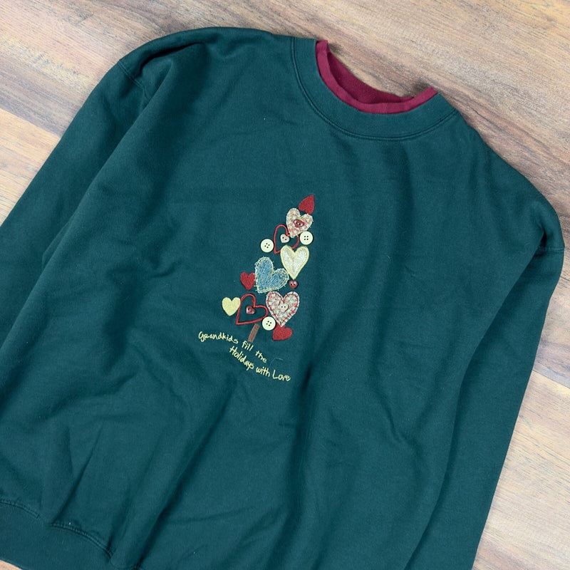 M&C Grandkids Embroidered Sweatshirt XL Green Burgundy Cozy