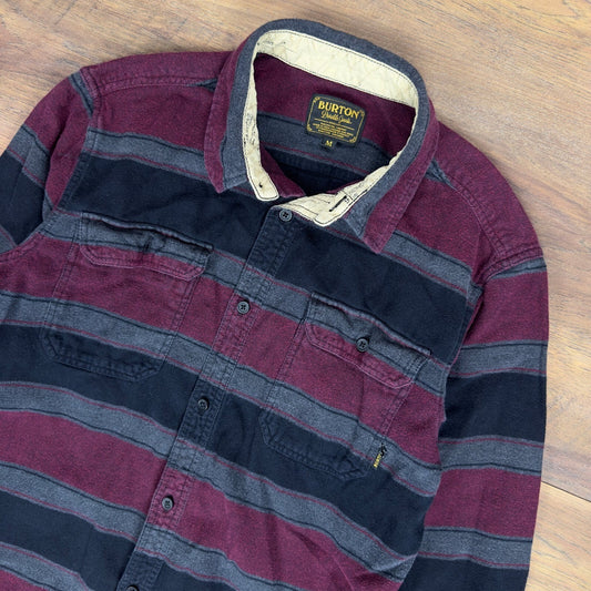 Burton Mens Flannel Shirt Striped Burgundy Black M