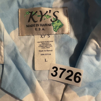 Vintage KY's Hawaiian Shirt Mens L Blue Palm Tree Cotton