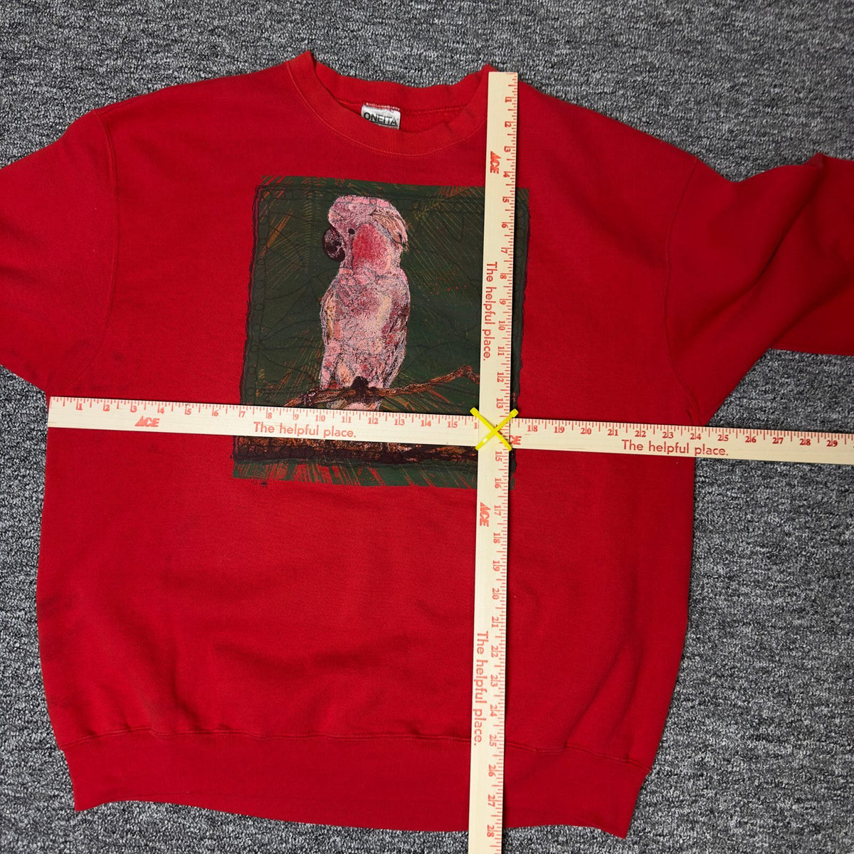 Oneita Cockatoo Parrot Print Crewneck Sweatshirt XXL Red