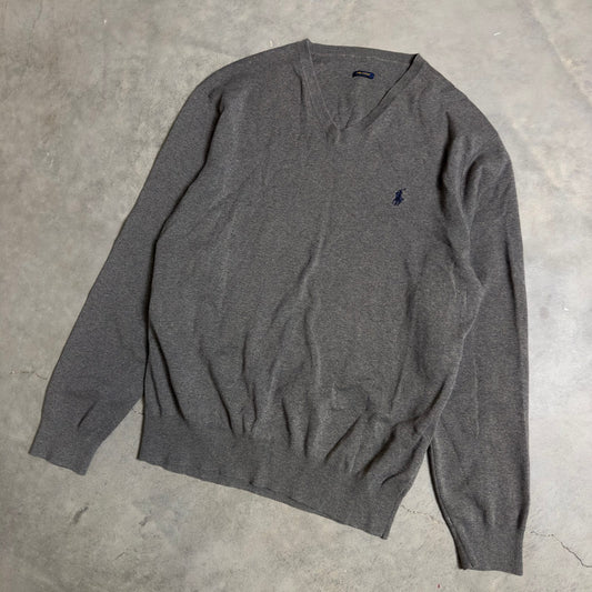 Polo Ralph Lauren Gray V Neck Sweater Pima Cotton