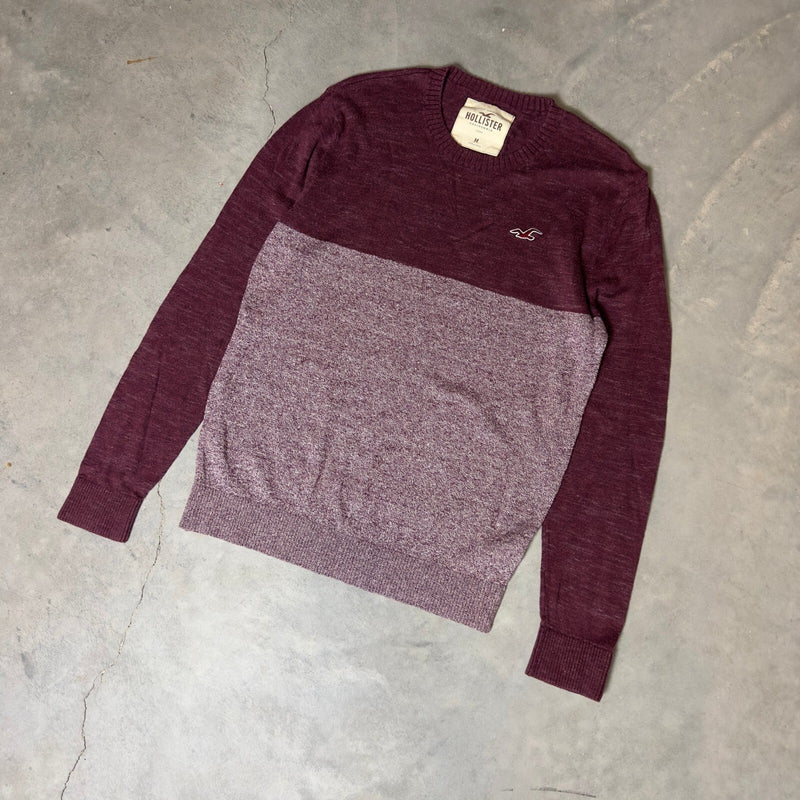 Hollister Colorblock Crewneck Sweater Mens M Maroon Purple
