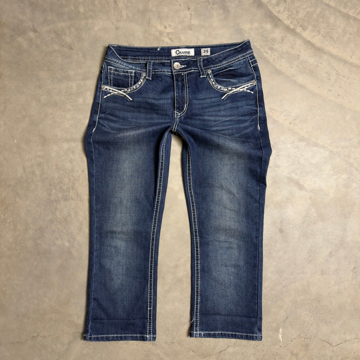 Charme Straight Leg Jean Women 29 Blue Western Embroidered