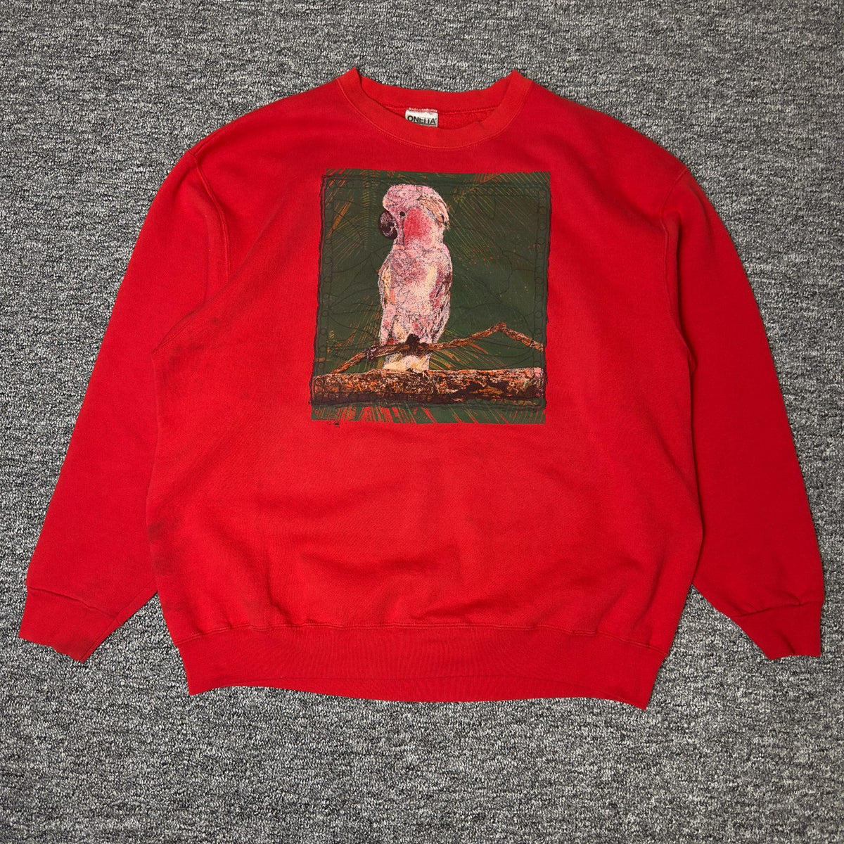 Oneita Cockatoo Parrot Print Crewneck Sweatshirt XXL Red