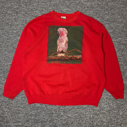 Oneita Cockatoo Parrot Print Crewneck Sweatshirt XXL Red