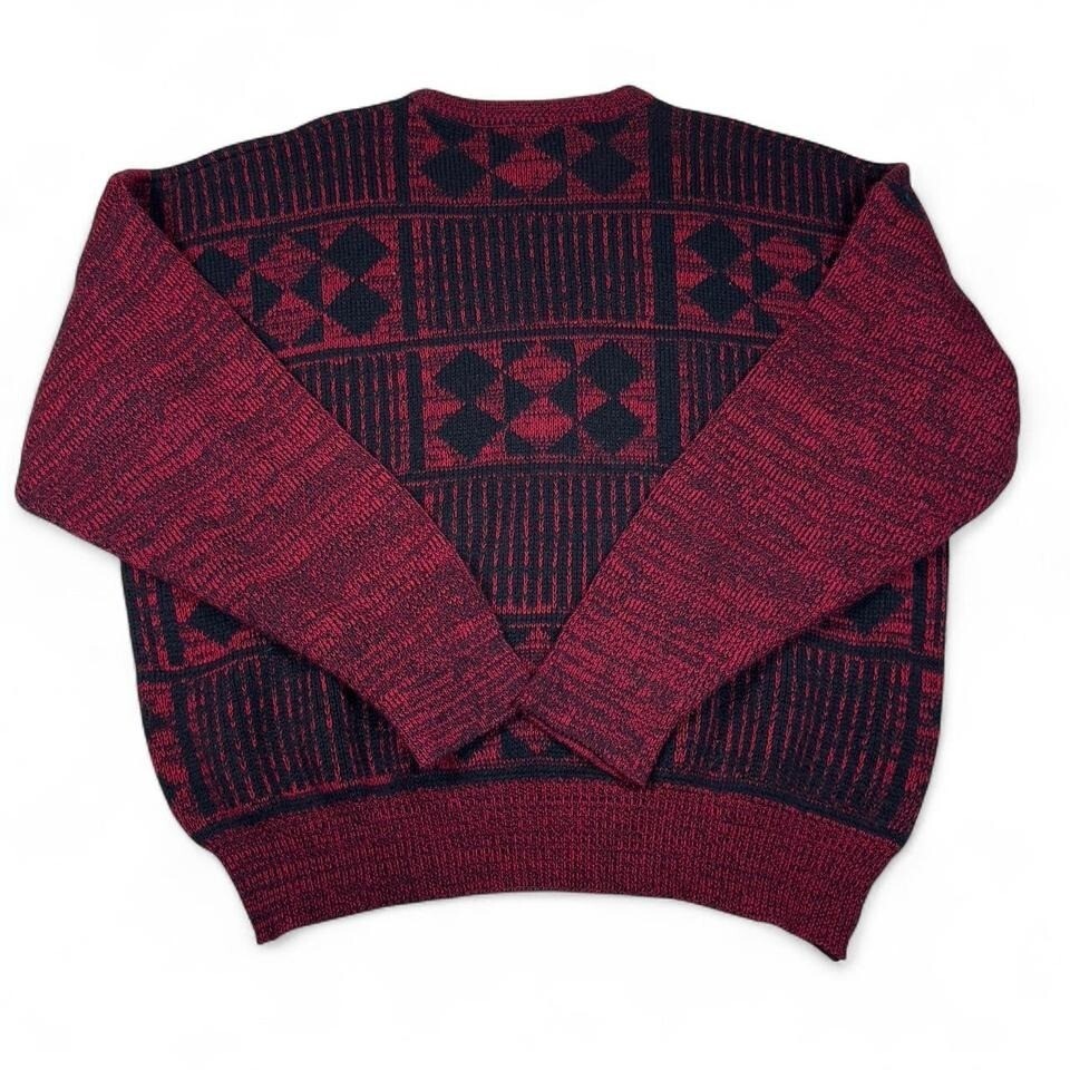 Vintage Playboy Argyle Knit Sweater Unisex XL Red Black