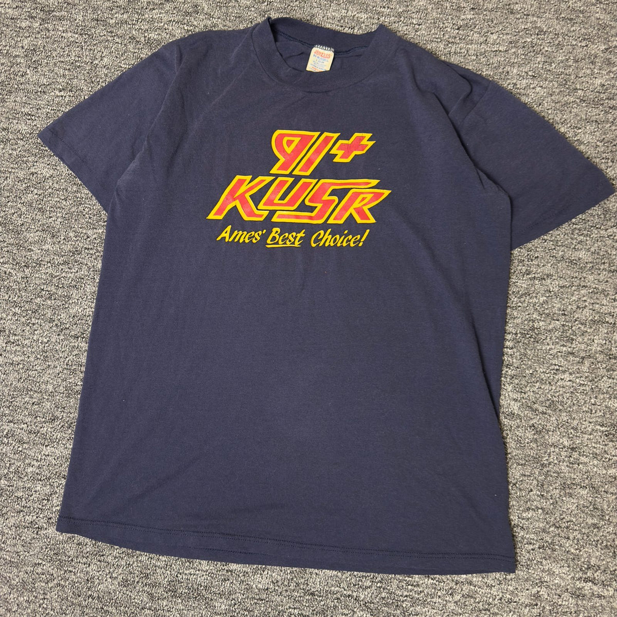 Vintage Jerzees KUSR 91+ Ames Radio Tee Mens L Navy