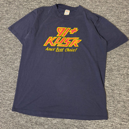Vintage Jerzees KUSR 91+ Ames Radio Tee Mens L Navy